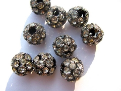 large hole-20pcs 12mm micro CZ crystal pave bling round spacer black silver gold brass charm connect
