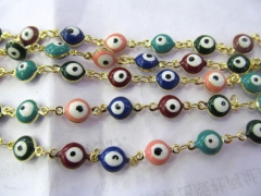 10M 33ft 8mm high quality Silver or Golden Tone Evil Eye Bead Wire Beaded Chain Evil Eye Necklace Ch