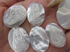 Top Quality 6pcs 15x20 20X25mm Genuine MOP Shell ,Pearl Shell Virgin Mary Oval Cameo Caved jewelry b