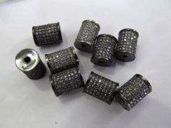12pcs 10x12mm Micro Pave Cubic Zirconia Gunmetal Beads Spacer Beads Drum Tube Column Cubic Zirconia 