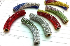 20pcs 40mm Pave Micro crystal rhinestone polymer clay Crystal Connector Bar Tube Curved finding brac