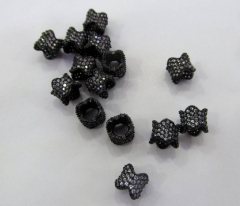 Top Quality 12pcs 6x8mm Hexagon Micro Pave CZ Brass European Bead Cubic Zirconia drum Tube Gunmetal crystal Findings