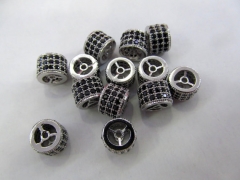 Micro Pave CZ Spacer 24pcs 6x8 8x11 9x13mm Brass Cubic Zirconia drum Tube column Gunmetal black crys