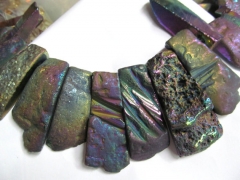 Titanium agate ,titanium quartz rectangle drop flat rainbow gold silver necklace beads 20-50mm full 