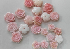 half drilled--8\10\12mm 12pcs Genuine Pink Queen Conch Shell  Rose flower fluorial carved