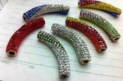 20pcs 40mm Pave Micro crystal rhinestone polymer clay Crystal Connector Bar Tube Curved finding brac