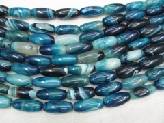 2strands 13x30mm blue agate bead onyx gemstone Rice barrel brown black green white black veins neckl