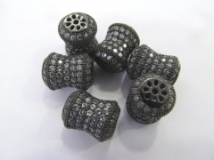 Top Quality 12pcs 12x16mm Micro Pave CZ Brass European Bead Cubic Zirconia drum Tube Gunmetal crystal Findings