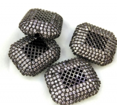 6pcs 15x22mm CZ Micro Pave Diamond Cubic Zirconia rectangle crystal spacer beads gunmetal silver cha