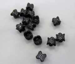 Top Quality 12pcs 6x8mm Hexagon Micro Pave CZ Brass European Bead Cubic Zirconia drum Tube Gunmetal 