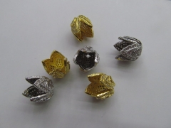 Assortment Crown Cap Brass Florial Tulip Caps Finding,Cubuic Zirconia Pave Copper Cap 12pcs 9-13mm