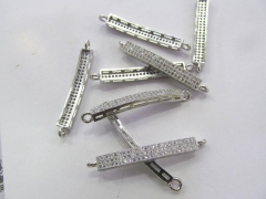 12pcs 6x40mm CZ Micro Pave Diamond Cubic Zirconia antique silver bar connector beads,double loops