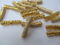 high quality 12pcs 10x25mm Vintage Rhinestone Brass Cubic Zirconia Connector ,Bar Tube Silver Gold g