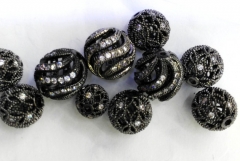 12pcs 8 10 12 14mm Platinum Plated Micro Pave set cubic zirconia beads round ball carved silver gold