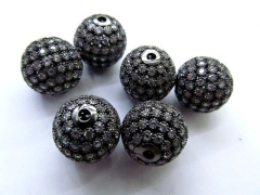 Top Quality Cubic Zirconia 12pcs 6-16mm Micro Pave Brass European Bead ,Rourn Ball Gunemtal Black Jet Charm Finding