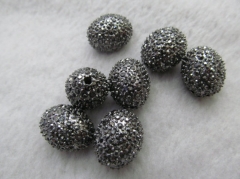 12pcs 13x18mm Micro Pave Crystal Hematite Rice Barrel Drum Bracelet Connector Charm Beads Silver Gol