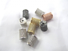 12pcs 8-16mm Micro Pave CZ 24K Gold Black Rhodium Column Tube Beads, Micro Pave Diamond CZ Cubic Zir