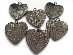 6pcs 30mm Micro Pave Diamond Heart Pendant, Pave Black Diamond CZ Pendant, Heart Charm,Heart Ring Si