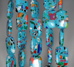 Matrix Turquoise Gemstone Blue Mosaic Rectangle 18x13mm Loose Beads 7 Inch Half Strand (90145263-212)
