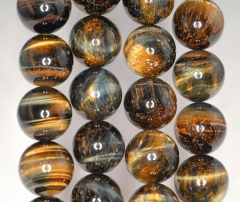 16mm Golden Blue Tiger Eye Gemstone Hawk Eye Grade AB Round Loose Beads 7.5 inch Half Strand (90186272-739)