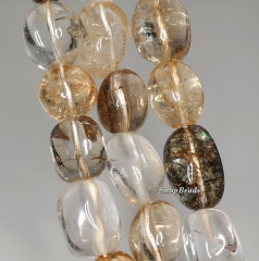 19x13-13x12mm Citrine Smoky Rock Crystal Mix Quartz Gemstone Nugget Loose Beads 7 inch Half Strand (90191096-B36-569)
