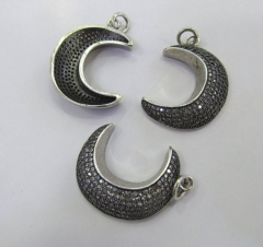 6pcs 20-30mm Gunemtal Micro Pave Fluorial Moon Connector, Pave Diamond CZ Pendant Jewelry Link for N