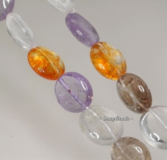 14mm Amethyst Citrine Smoky Rock Crystal Mix Quartz Gemstone Flat Round Loose Beads 15.5 inch Full Strand (90191144-B40-583)