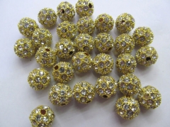 wholesale 50cs 8-12mm Bling Micro Pave Crysta Shamballa Ball beads, Micro Pave Hematite Gold Findings Charm, Round Ball Spacer