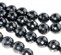 19mm Black Jet Gemstone Organic Micro Faceted Round Loose Beads 16 inch Full Strand (90186937-887)