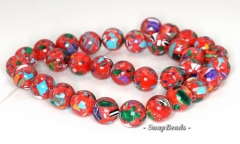 12mm Matrix Turquoise Gemstone Red Mosaic Round 12mm Loose Beads 15.5 Inch Full Strand (90145251-213)