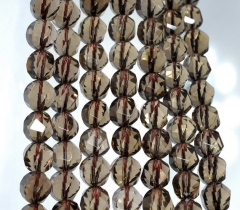 10x9mm Smoky Quartz Gemstone Grade AA Faceted Twist Round Loose Beads 7 inch Half Strand (90186103-731)