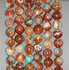 8mm Sea Sediment Imperial Jasper Gemstone Brown Blue Round Loose Beads 15.5 inch Full Strand (80000220-781)