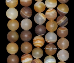 12mm Yellow Agate Gemstone Yellow Striped Matte Finish Round Loose Beads 15.5 inch Full Strand (90145439-224)