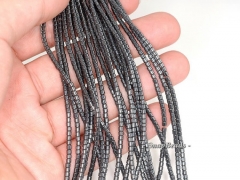 2mm Noir Black Hematite Gemstone Black Round Tube Drum 2x2.5mm Loose Beads 16 inch Full Strand (90147094-336)