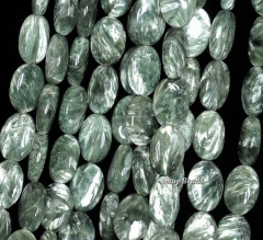 14x10mm Russian Seraphinite Gemstone AAA Green Flat Oval 14x10mm Loose Beads 16 inch Full Strand (90146957-255)