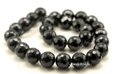 14mm Black Tourmaline Gemstone Micro Faceted Round Loose Beads 7.5 inch Half Strand (90191400-B8-515)