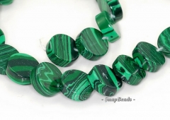 Malachite Gemstone Green Overlapping Flat Round Circle 14mm Loose Beads 15.5 inch Full Strand (90146266-219)