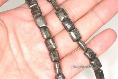 10x8mm Iron Pyrite Intrusion Gemstone Black Gold Rectangle Loose Beads 15.5 inch Full Strand (90144899-415)