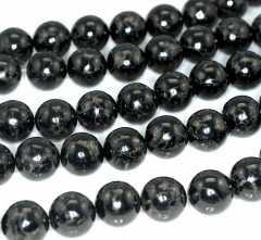 14mm Black Jet Pyrite Inclusions Gemstone Grade AA Black Round Loose Beads 16 inch Full Strand (90186962-822)