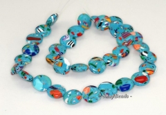 12mm Matrix Turquoise Gemstone Blue Mosaic Flat Round Circle Loose Beads 15.5 inch Full Strand (90145274-212)