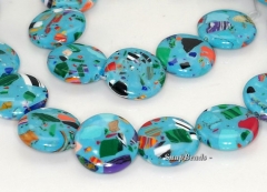 16mm Matrix Turquoise Gemstone Blue Mosaic Flat Round Circle Loose Beads 15.5 inch Full Strand (90145276-212)