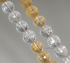 10mm Citrine Rock Crystal Mix Quartz Gemstone Faceted Round Loose Beads 7.5 inch Half Strand (90144267-B28-549)