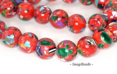 14mm Matrix Turquoise Gemstone Red Mosaic Round 14mm Loose Beads 7 inch Half Strand (90145407-213)