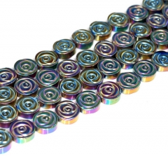 10mm Titanium Rainbow Hematite Gemstone Rose Flower Carved Loose Beads 16 inch Full Strand (90185602-842)