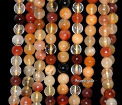 7mm Mixed Rutile Quartz Gemstone Gold Cream Brown Round 7mm Loose Beads 15.5 inch Full Strand (90145945-198)