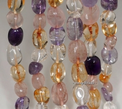 17x10-11x10mm Amethyst Citrine Rose Rock Crystal Mix Quartz Gemstone Nugget Loose Beads 7.5 inch Half Strand (90191093-B37-573)