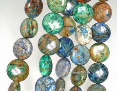 12mm Chrysocolla Gemstone Green Blue Flat Round Circle Coin Loose Beads 15.5 inch Full Strand (90111942-210a)