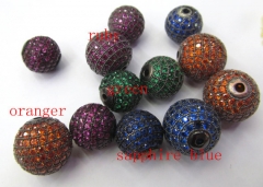 AAA 12pcs 6-16mm Micro Pave Bling Beads Ruby Hot Pink Green Sapphire Blue Purple Oranger CZ Bead,Black Gunmetal Round Ball Findi