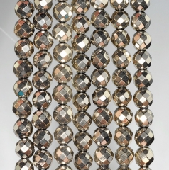 6mm Titanium Hematite Pyrite Tone Gemstone Faceted Round 6mm Loose Beads 16 inch Full Strand (80000377-784)