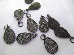 6pcs 22x35mm Micro Pave Diamond Black Pendant , Pave Diamond CZ Connector Jewelry Teardrop Drop Gunmetal Jewelry Focal Bead